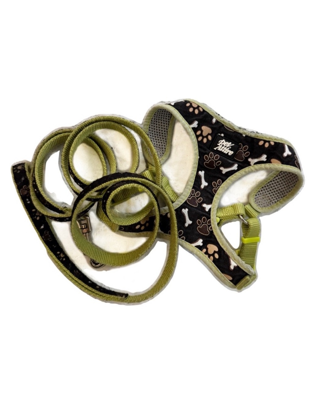 Harness Leash Set 3 for 15 SALE CLEARANCE Bone Pattern Green and Black